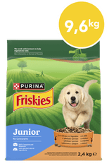 Friskies Junior suha hrana za pasje mladiče, piščanec in zelenjava, 4 x 2,4kg