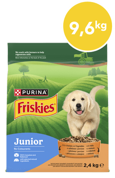 Friskies Junior suha hrana za pasje mladiče, piščanec in zelenjava, 4 x 2,4kg