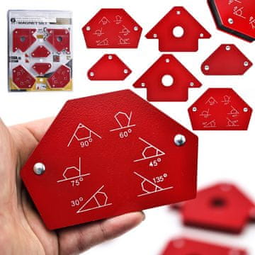 Rosfix Set Magnetnih Varilnih Kotnikov – 6 Kos, Rdeči, Nerjaveče Jeklo, 1,48 Kg | za Precizno Spajanje
