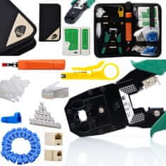 Rosfix Set Orodij za Mrežno Namestitev RJ45 – 146 Delov, Tester, Krone Nož, Klešče, Case | UTP/FTP/STP