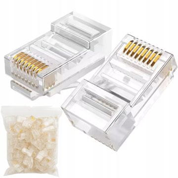 Rosfix Wtič RJ45 5e – Čista Pek, 100 Kos | 8P8C, UTP, Zlati Kontakti, LAN, Patch Paneli