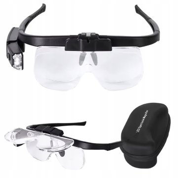 Rosfix LED OptiView 6in1 – Povečevalna Očala iz Osvetlitvijo | USB, 1,5x–4,5x, 3 Leče, 300 mAh