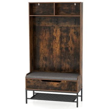 Northix 170 cm Stojalo za plašče 4 v 1, rustikalno rjava, odstranljiva sedežna blazina, skriti prostor za shranjevanje