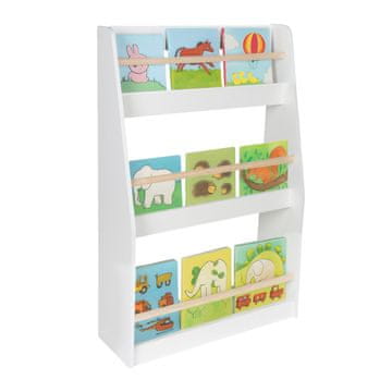 Northix Otroška knjižna polica, 3 police, bela, lesni material z naravnimi poudarki