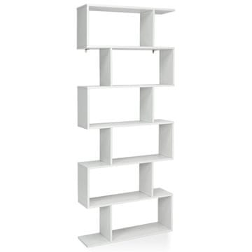 Northix Stoječa polica, 6 nivojev, knjižna polica v obliki črke S, lesena odlagalna polica v beli barvi