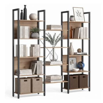 Northix Industrijska knjižna polica, 14-stopenjska, vintage lesena obdelava