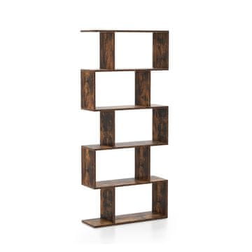 Northix Lesena knjižna polica s 5 nadstropji in zaščito pred prevračanjem, v obliki črke S, 70x23,5x158 cm, nosilnost 20 kg