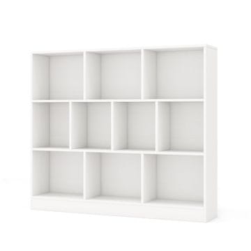 Northix 3-nadstropna knjižna polica z 10 predelki, bela, 120x24x104 cm, nosilnost 170 kg