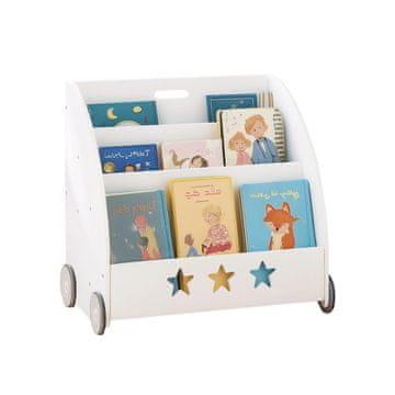 Northix Otroška knjižna polica na kolesih, vzorec zvezd, MDF, 3 predelki