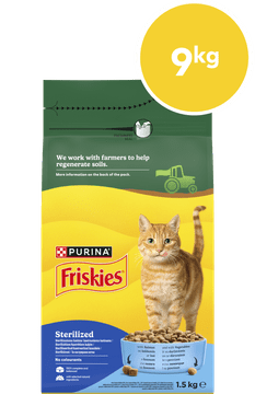 Friskies Sterilised suha hrana za mačke, losos in zelenjava, 6 x 1,5kg