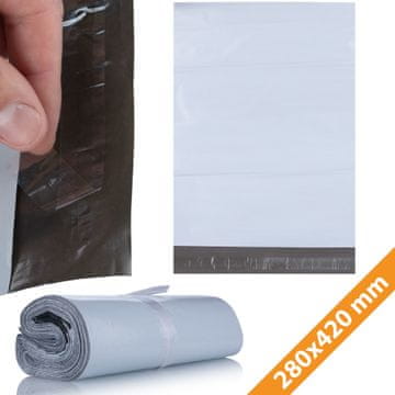 Rosfix Kurirske Folijske Vrečke 280 X 420 Mm – Bela Barva, LDPE, 50 Μm, 100 Kos | Samolepilni Trak