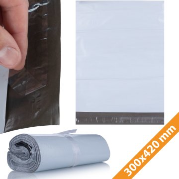 Rosfix Folijske Vrečke 300 X 420 Mm – Bele, 100 Kosov | LDPE, 50 Μm, Samolepilni Trak, Vodotesen