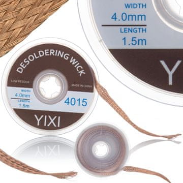 Rosfix Pletenica za Odstranjevanje Spajke – 4 Mm X 1,5 M, Baker, s Kalofonskim Premazom | za Servis Elektronike