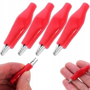 Rosfix Set Izolirane Krokodilke 35 Mm – Rdeče, Gumijasta Zaščita, 4 Kosi | za Elektroniko in Testiranje