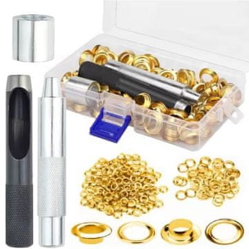 Rosfix Set Kovinska Očesca 12mm – Zlata Očesca za Tardeke z Dierkalnikom in Zakuwakom | 100 Kos