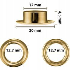 Rosfix Set Kovinska Očesca 12mm – Zlata Očesca za Tardeke z Dierkalnikom in Zakuwakom | 100 Kos