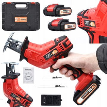 Rosfix Red Woodpecker RW21V Akumulatorska Sabljasta Žaga – 21V, 2x Baterija, 130 Mm Rez, LED Luč, Ros Shock Ohišje | za Les, Vrt, Demontažo