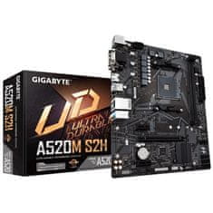 Gigabyte GIGABYTE A520M S2H Matična plošča - Podpira AMD Ryzen 5000 serijo AM4 CPU-jev, 4+3 fazni čisti digitalni VRM, do 5100MHz DDR4 (OC), PCIe 3.0 x4 M.2, GbE LAN, USB 3.2 Gen 1