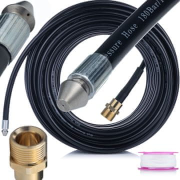 Rosfix Cev za Čiščenje Kanalizacije 30 m – m22 Zunanji Navoj, 1+3 Šobe, 160 bar | za Kärcher, Kranzle