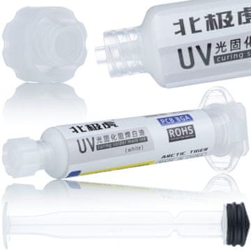 Rosfix UV Soldermaska Bela – Zaščita PCB, Neprevodna, Hitro Strjevanje | 10 Ml, 95 Mm Brizga