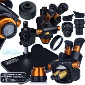 Rosfix Haumea Pro Black Series MSHP-T-PS1-B Trinokularni Mikroskop – Povečava 6,5x–58x, kot Vidnega Polja 360° | Kovinska Osnova 38x26 Cm