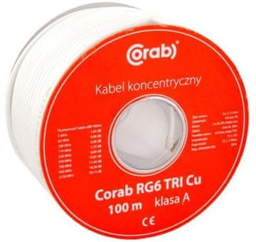 Corab KOAKSIALNI KABEL RG6 TRI Cu CORAB (kolut 100m) razred A