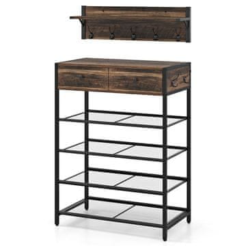 Northix Komplet stojala za čevlje in stenskega stojala za plašče z 7 kavlji in predali