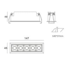 LED2 Vgradna stropna svetilka LED2 (2250933) LINEAR 5, B recessed black