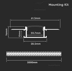 V-TAC  ALU profil za LED trak 2m VGRADNI (knauf) - komplet