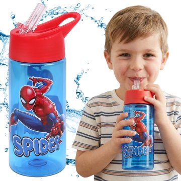 MARVEL COMICS MARVEL Spider Man Vodna steklenica z ustnikom in ročajem, prosojna, s slamico za fante 420 ml