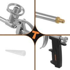 BIGSTREN Kovinska pištola za montažno peno z natančno regulacijo pretoka, profesionalna pištola za PU peno, aluminijasto ohišje, univerzalni T-navoj, za mojstre in DIY uporabo