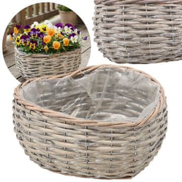 GARDEN LINE Pleteni pokrov s folijo v obliki srca, cvetlični lonec, pletena košara 25x25x13 cm