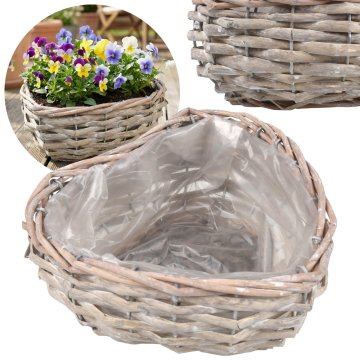 GARDEN LINE Majhen, pleten pokrov s folijo v obliki srca, cvetlični lonec, pletena košara 17x19x8 cm