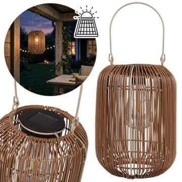 GARDEN LINE Rattanova sončna svetilka, viseča LED vrtna svetilka, za zunanjo uporabo na terasi/balkonu 24 cm