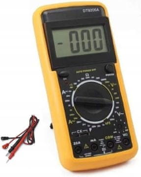 Rosfix Digitalni Multimeter DT9205A – LCD Zaslon, 20A, 1000V, hFE, Test Diod | 188×86×35 Mm, 2xAAA