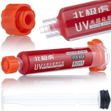 Rosfix Rdeča UV Soldermaska 10 Ml – Zaščita PCB, Neprevodna, Hitro Strjevanje | 365 Nm, 95 Mm Strižka