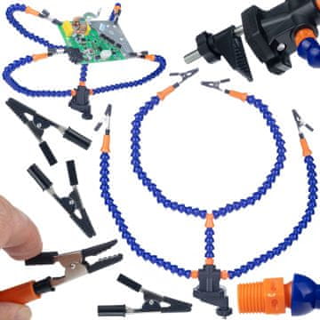 Rosfix Tretja Roka za Spajkanje – 4 Krokodilčki, 3 Gibljive Roke, Nastavljiva Spona | 51–50 Mm Objemka