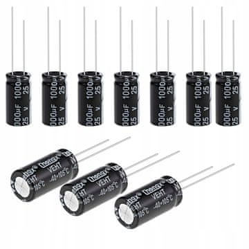Rosfix Kondenzator z Nizkim ESR 1000uF 25V – Elektrolitski, 10x20 Mm, Raster 5 Mm, −40°C do +105°C | 10 kOS