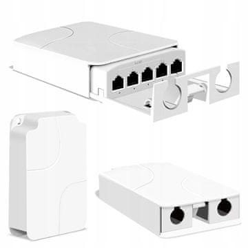 Rosfix Zunanji PoE Repeater POE5X – 5x RJ45, IP55, 10/100 Mbps, 4x15W, VLAN | za Kamere v AP