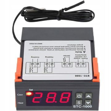 Rosfix Termostat STC-1000 – Regulator Temperature z LED Zavesami | 230 v, Sonda 1 m, -50 °C do 110 °C | za Ogrevanje v Hlajenje