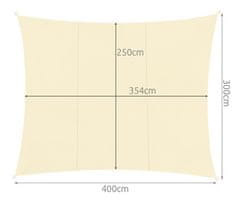 Gardlov Senčno jadro 4x3 m pravokotno za vrt, teraso in balkon, UV zaščita, zračno senčilo iz poliestra 180 g/m², bež jadro proti soncu z montažnimi vrvmi, senčenje za pergolo, kampiranje in dvorišče