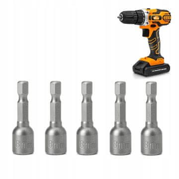 Rosfix Set Magnetnih Nasadnih Glav 8 mm 1/4"" – Jeklo 40Cr, Dolžina 65 mm, 5 Kosov | za Vijačnike