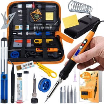 Rosfix Set Spajkalni Set 8v1 – 60w LCD Spajkalnik, Talilo, Odsesovalnik, Pinceta | za Elektroniko, 230v