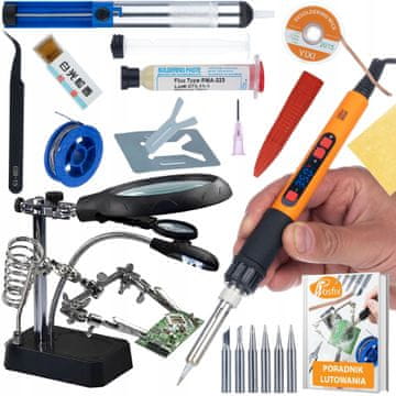 Rosfix ProLuto 7v1 Set Spajkalnik – 80w LCD, Tretja Roka LED, Odsesovalnik, Topilo RMA-223 | 180–500°C