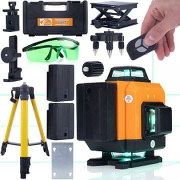 Rosfix Laser Set Nivelir Orange Tiger ROT16l – 16 Vrstic, IP54, 2X3500mAh, Stativ 43–120 cm | Zeleni Laser, Daljinec, Očala | za Gradnjo in Montažo