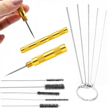 Rosfix Set Orodij za Čiščenje Brizgalne Pištole – 5 Kovinskih Igel + 2 Zlata Prebijaka | 0,5–1,4 mm