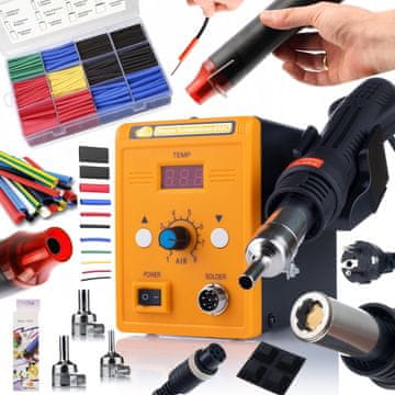Rosfix Set Spajkalna Postaja 858D + Mini Vročezračna Pištola 300w + 850 Toplotno Skrčljivih Cevi – 700w, 100–500 °C, LED Zaslon | za Elektroniko in Servis