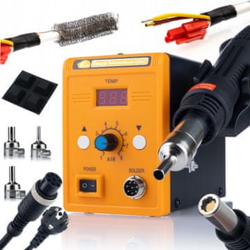 Rosfix Set Spajkalna Postaja 858D – Vroč Zrak s 3 Lopaticami, 700 w, 100–500 °C, LED Zavese | za Elektroniko