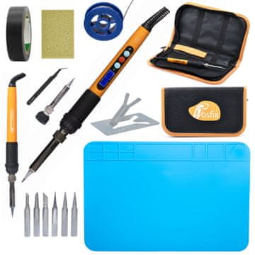 Rosfix Set Električna Spajkalna Orodja Electric s 17v1 – Spajkalnik 60w, Floor, Cev, Tweezers | 220v, 180–500°C, ESD, 900m Groti