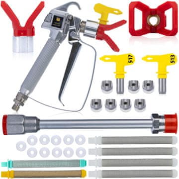 Rosfix Set Pištola za Barvanje z Glavo – 2X Šoba 517/513, 30 cm Lance, 11X Tesnilo, 6X Filter | 248 barov, 1/4"" v 7/8"" | za Agregat